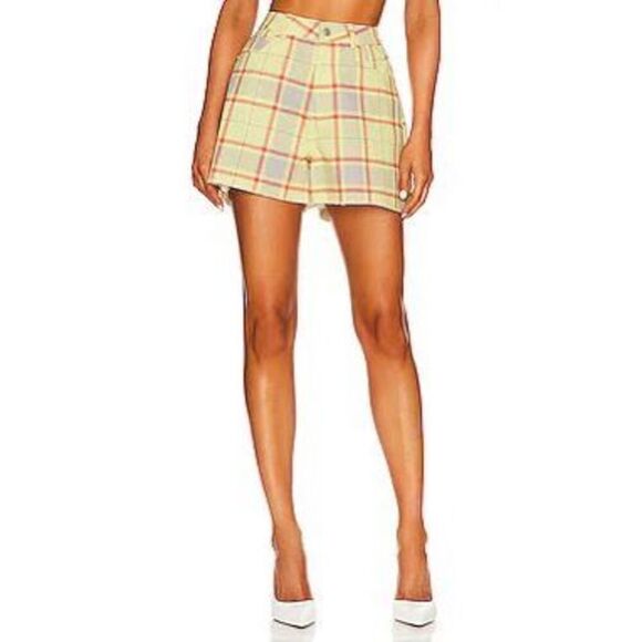 WeWoreWhat Boyfriend Denim Short in Pale Yellow Plaid Size 24 - Picture 5 of 7